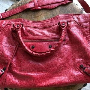 Balenciaga Red Motocross Classic City Bag with Bra